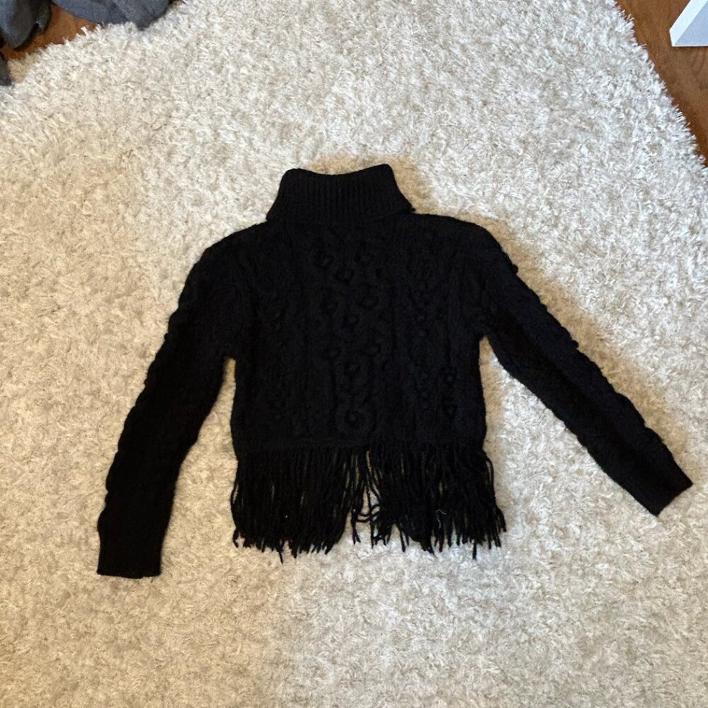 Zara Black Fringe Turtleneck Sweater